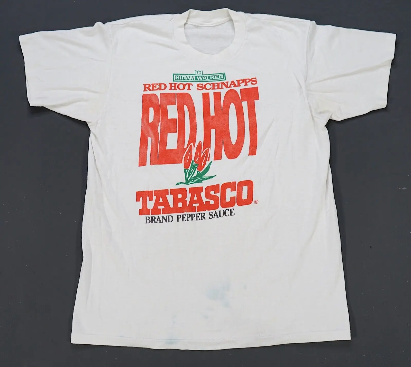 Rare Vtg Hiram Walker Red Hot Schnapps Tabasco Brand Pepper Sauce T Shirt Anni '90