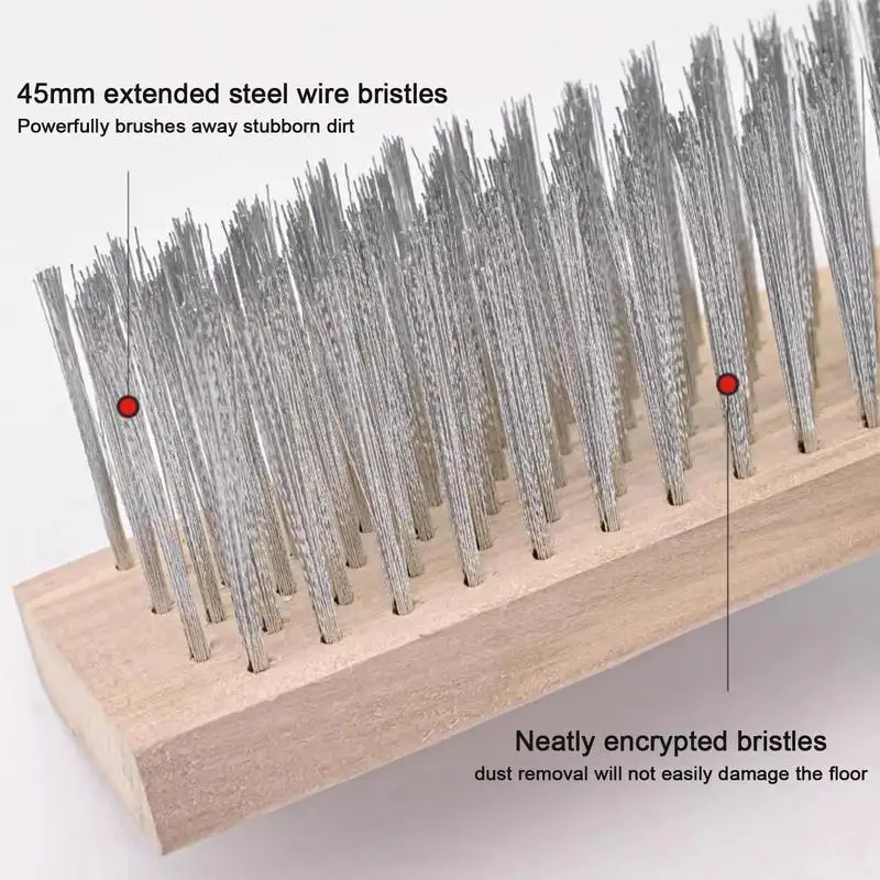 Garden Leaf Scoops Heavy-Duty Wire Broom Wooden Handle Garden Broom Outdoor Garden Moss Cleaner Scrubber Patio