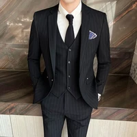2024 Groom Wedding High-grade Suit (suit + Vest + Trousers) Winter Stripes Business Fashion Handsome Casual Suit Three-piece Set 1