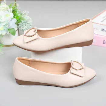 Spring autumn Office Patent Leather Woman Flats Shoes Ballets Metal Buckle Bow Lady Fall Girl Ballerina Dress Pointed Toe Slip 1