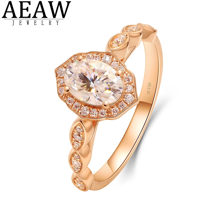 AEAW 14K Yellow Gold Main Stone Oval Cut Moissanite Rings