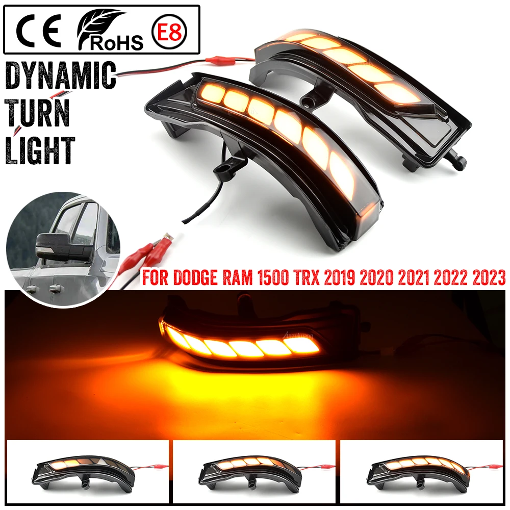 

For Dodge Ram 1500 TRX 2019-2023 Flowing Water Blinker Side RearView Mirror Indicator LED Dynamic Turn Signal Light Replacement