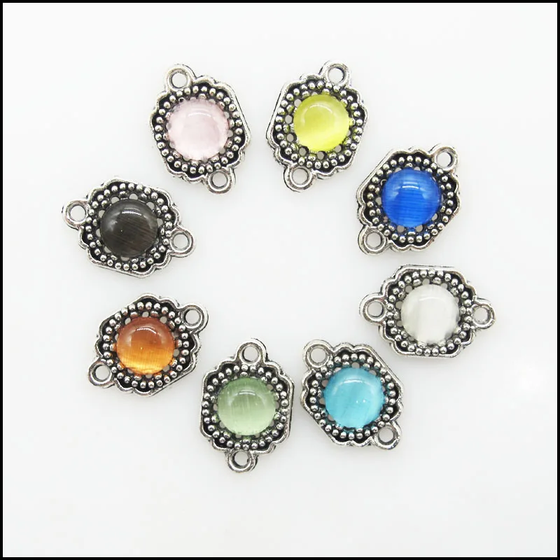 

16 новых квадратных цветов, смешанные Подвески, круглые каменные соединители, античное посеребренное покрытие 10x15 мм