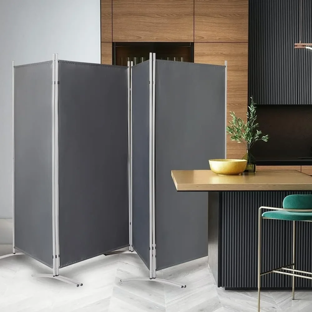 4 Panel Room Divider 6 foot tall woven material room divider, double hinged folding privacy screen, freestanding room divider