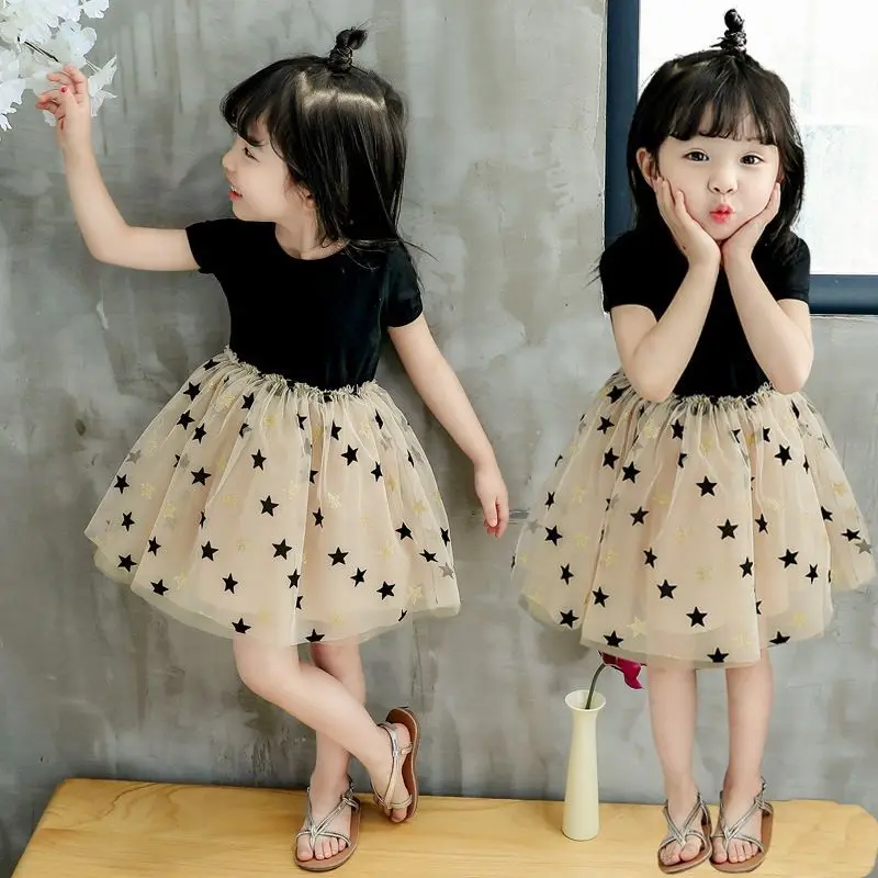 여름  소녀 드레스 캐주얼 생일 파티 스타 얽히고 설킨 드레스 2-6Y 어린이 공주 스타 패턴 Tulle 투투 드레스