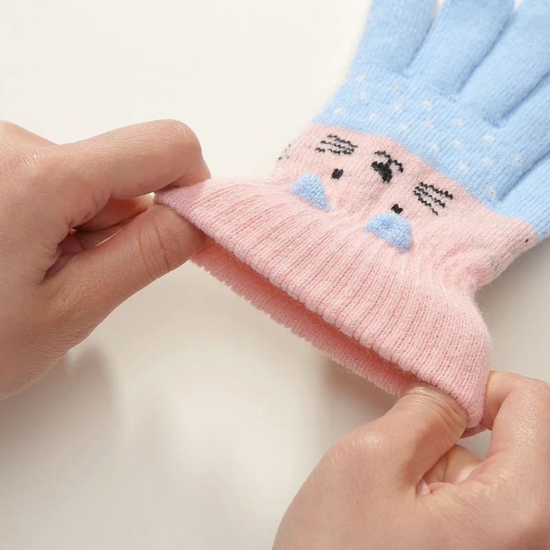Baby Warm Furry Cute Cat Kids Boys Girls Glove Sweet Cartoon Kitten Toddler Mittens Autumn Winter Thicken Plush Outdoor Gloves