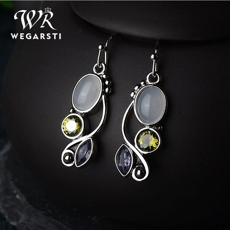 Vintage Genuine 100% Fashion Silver Moonstone Drop Earrings For Women Sterling Silver Fine Jewelry Gift drop earrings dangle earrings silver jewelry
