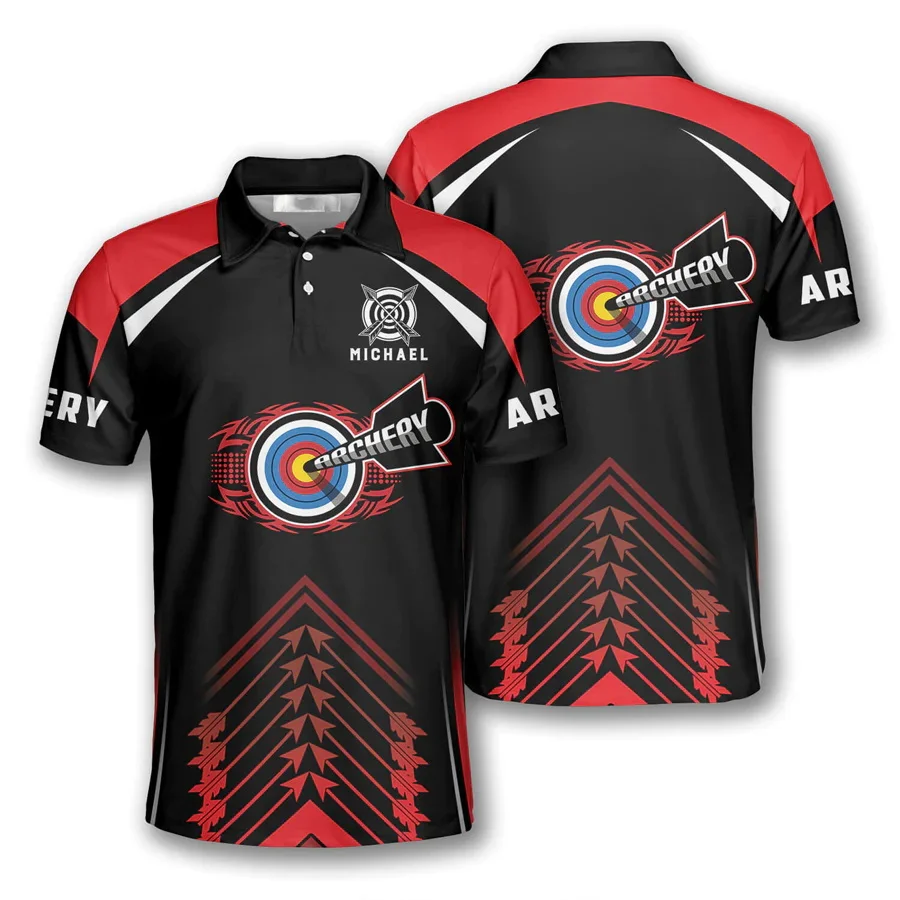

Men's personalized name archery 3D printed summer polo shirt Unisex short sleeved shirt for archery enthusiasts polo shirt