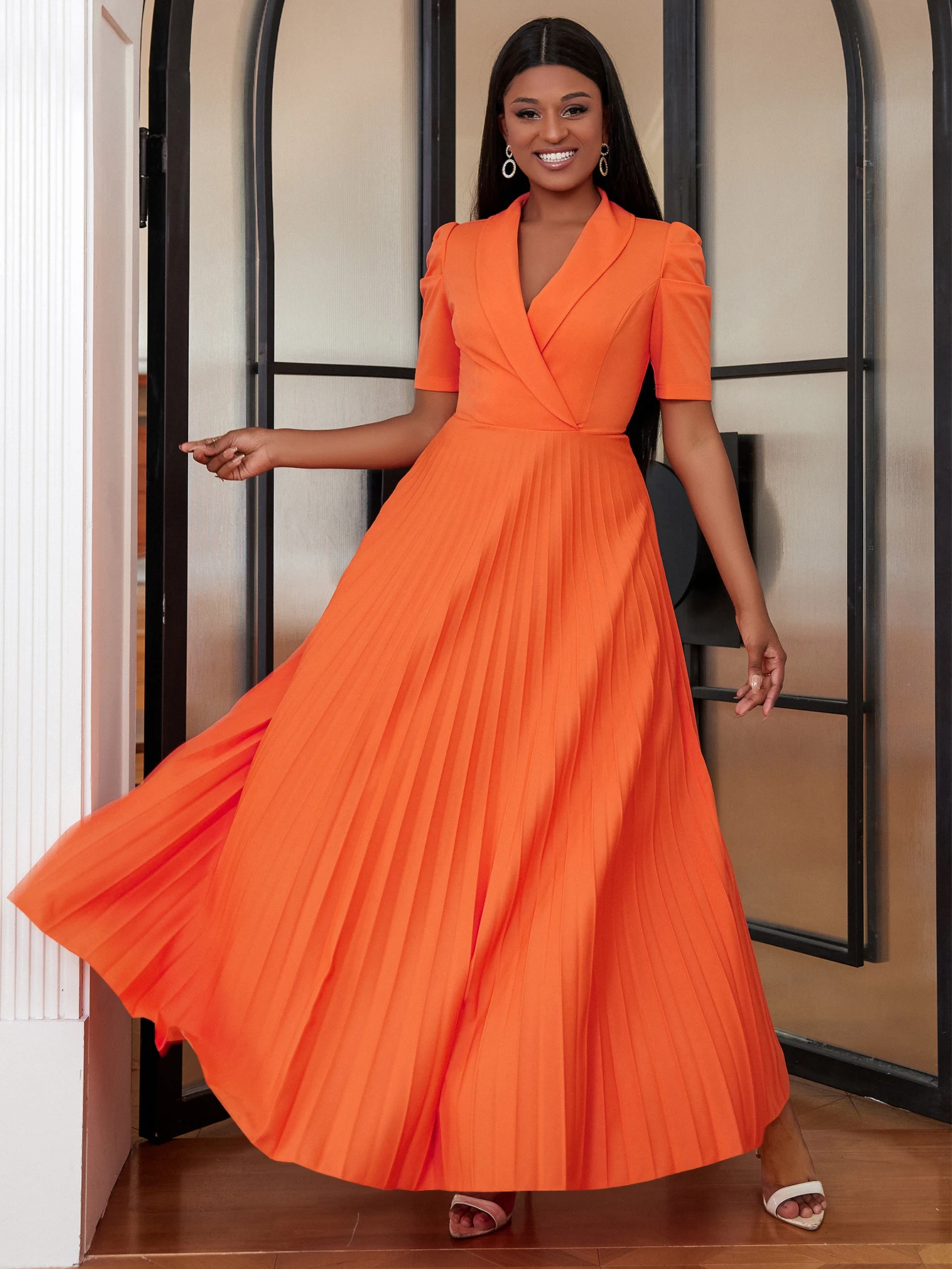 orange casual dresses