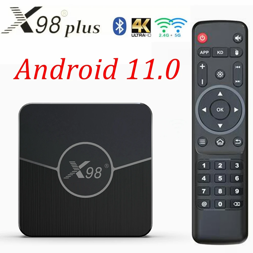 5PCS TV Box Android 11.0 X98 Plus 4GB RAM 64GB 32GB Amlogic S905W2 2.4G/5G Dual Wifi BT 4K 60fps LAN 100M Set Top Box 2GB 16GB
