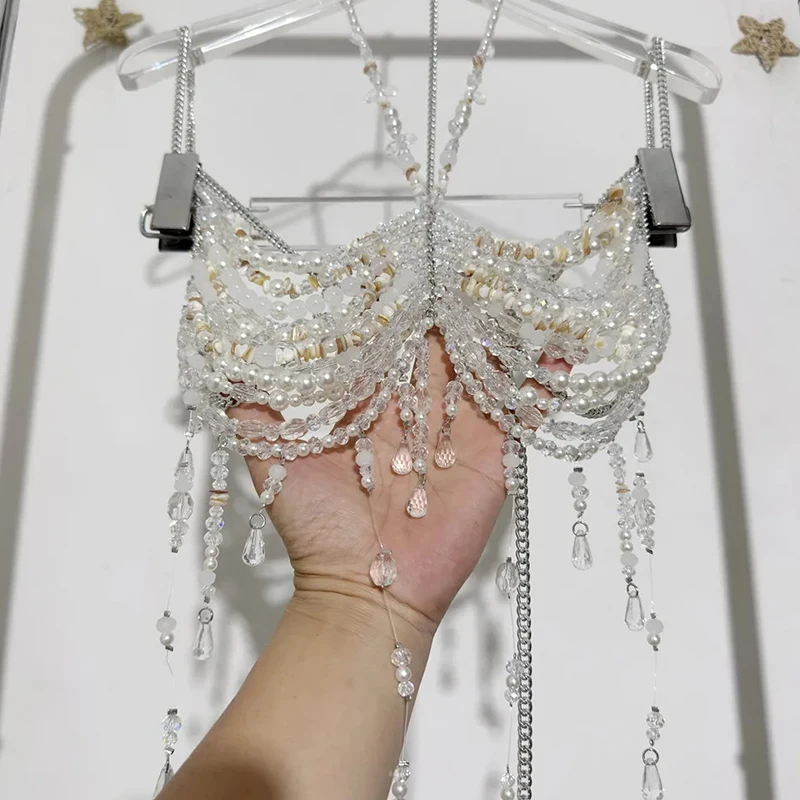 Handmade Layered Fringe Lingerie Harness Beaded Body Chain Hollow