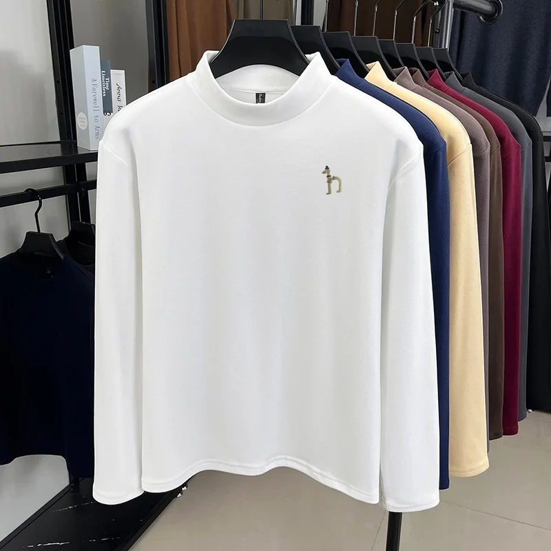Herbst Winter Neues Herren Halbhoher Kragen Samt Langarm-T-Shirt Luxusqualität mit Hundemotiv Warmes Unterhemd Lässige Herrenbekleidung – Detail 4