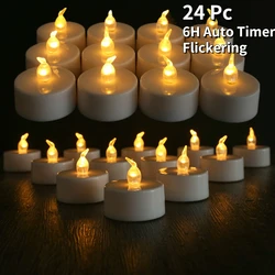 Flameless Flickering LED Tea Light Candles - Battery-Powered Home Decor (A 24Pc AutoTimer)
