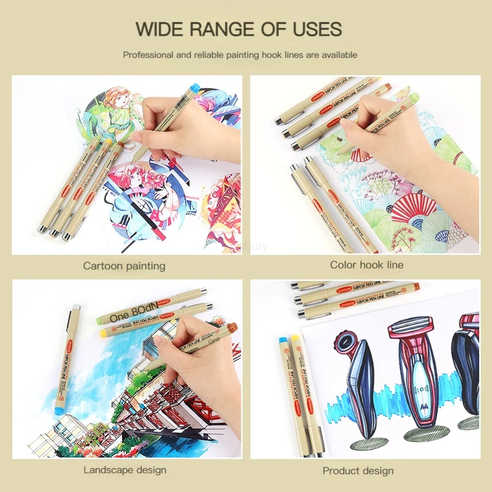 9 색 소프트 브러시 다공성 포인트 펜 드로잉 디자인 스케치 마이크론 펜 0.5mm Fineliner Neelde 드로잉 펜 용품