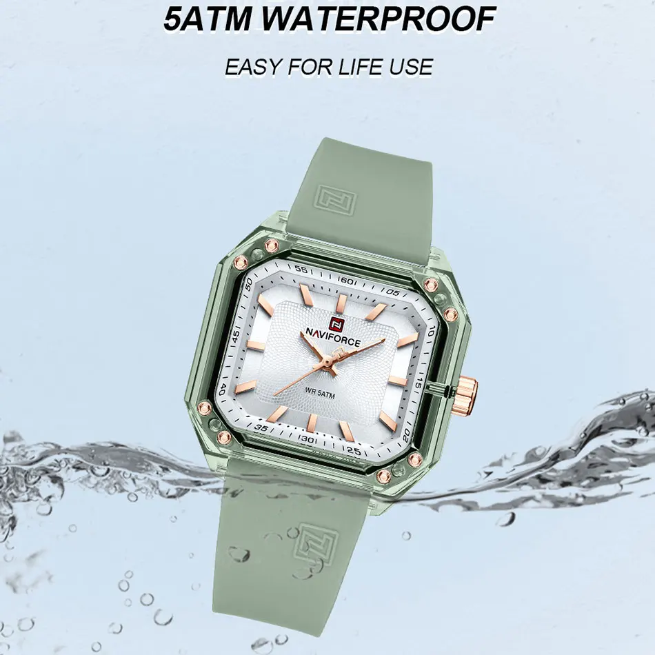 ساعة كوارتز مربعة للنساء من Naviforce ، سوار سيليك...