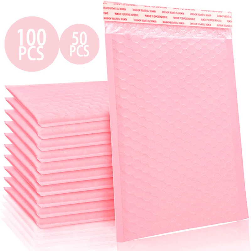 

50/100pcs Bubble Envelope Bag Pink Waterproof Poly Bubble Mailers Opaque Adhesive Self Seal Seal Shipping Bag Bubble Padding