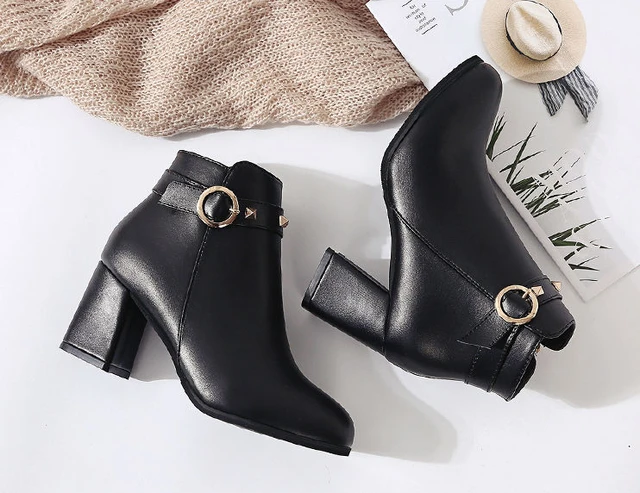Heeled Brown Short Shoes for Woman Leather Black Work Footwear 