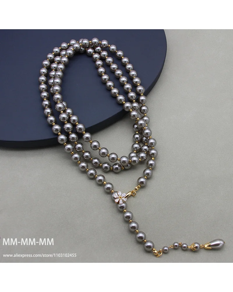

MM High-ranking Glazed Pearl Necklace Long For Elegant Women Intertwine Design European Retro Vintage Bridal Jewelry