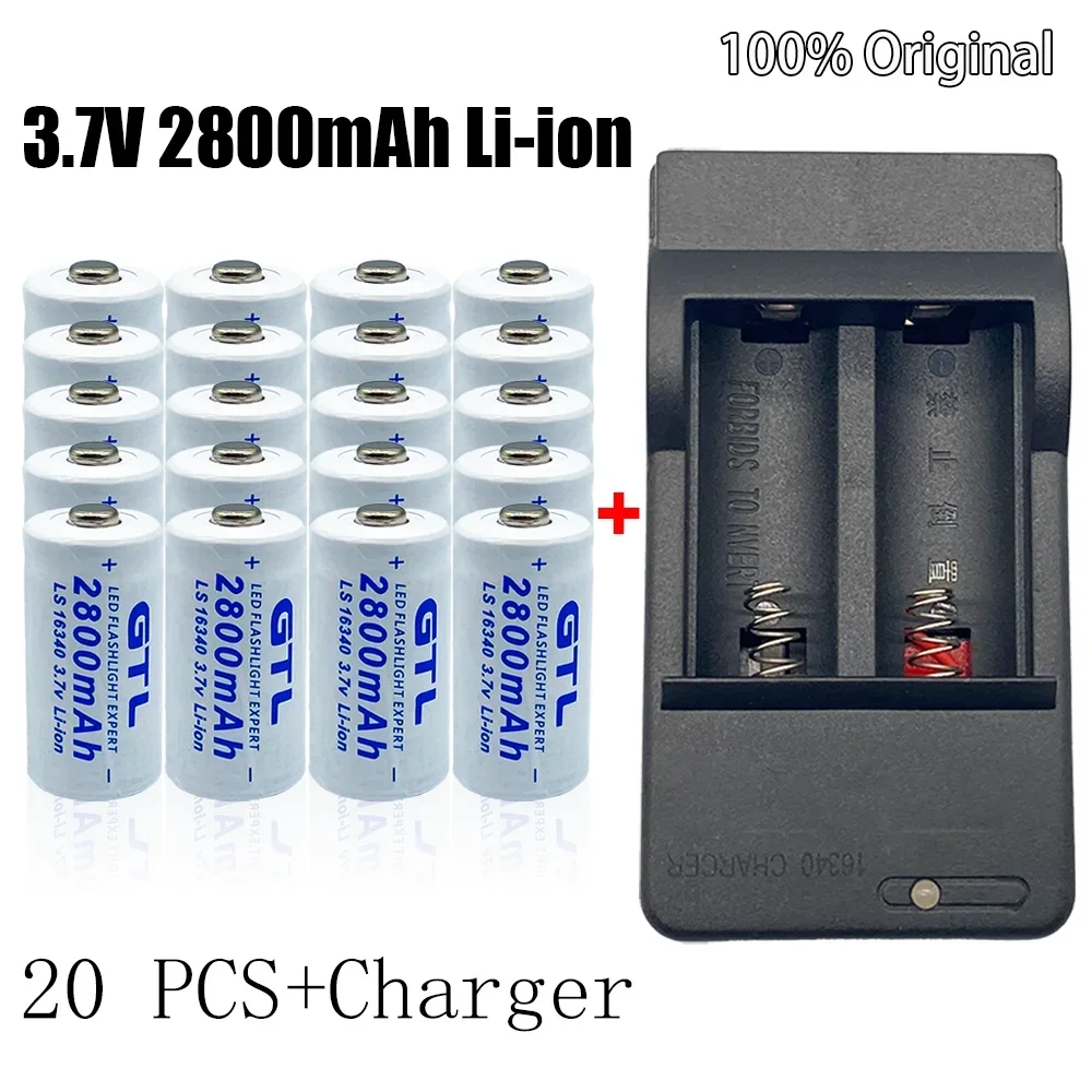 Rechargeable Battery 2-20pcs CR123A RCR123 ICR16340 Battery 2800mAh 3.7V Li-ion for Security Camera L70+16340 Charger