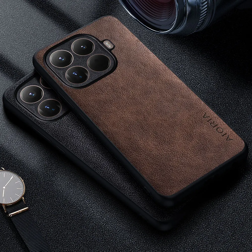 Premium Luxury Leather Business Style Phone Case - Solid Color Cover