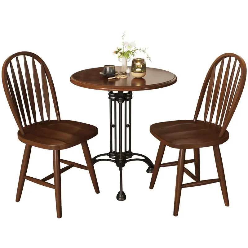 (5) Retro Internet Celebrity Dessert Bakery Chairs French Style Restaurant Tables Solid Wood Tables
