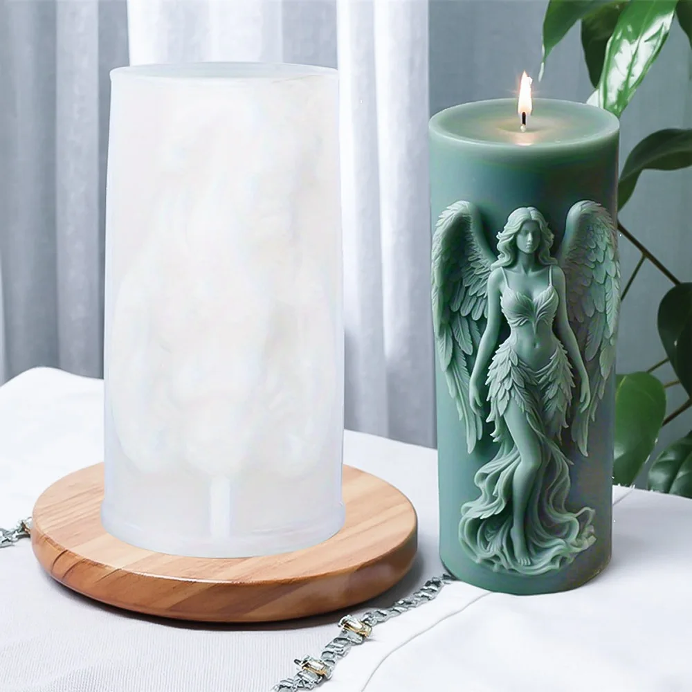Gothic Winged Angel Relief Candle & Skirted Goddess Resin Mold