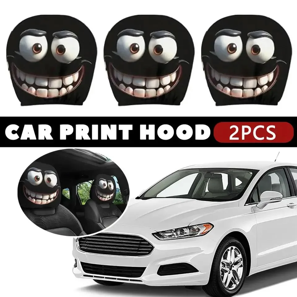 Set of 2 Cartoon Headrest Covers with Eye Design - Festive Car Seat Protector for Halloween and Christmas