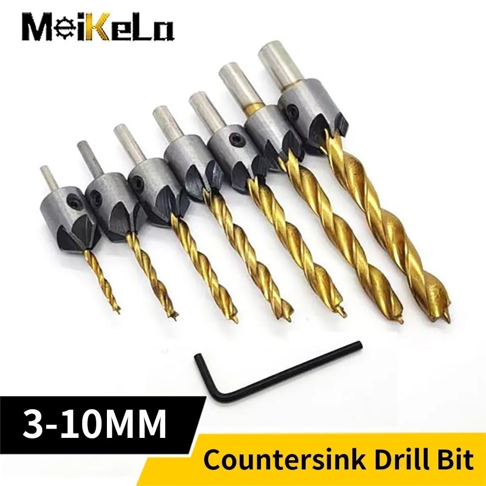 

Meikela 3mm-10mm Countersink Drill Bit Set Reamer Woodworking Chamfer Drill Counterbore Pliot Hole Cutter Screw Hole Drill 4/7pc