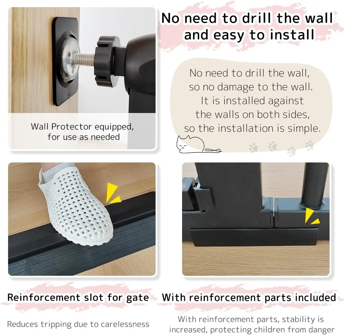 Extra Tall Pet Gate 61.02" High Pressure Mounted 50.79"-55.11" Extra Wide (9 Sizes) 1.37" Gap for Cat Dog Children Stai