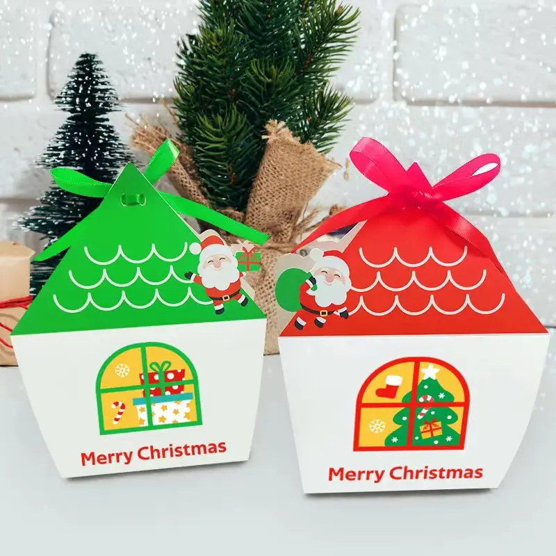 

Party Decoration Supplies Holder Xmas Decor House Shape Cookies Pouch Merry Christmas Candy Box White Cardboard Gift Boxes