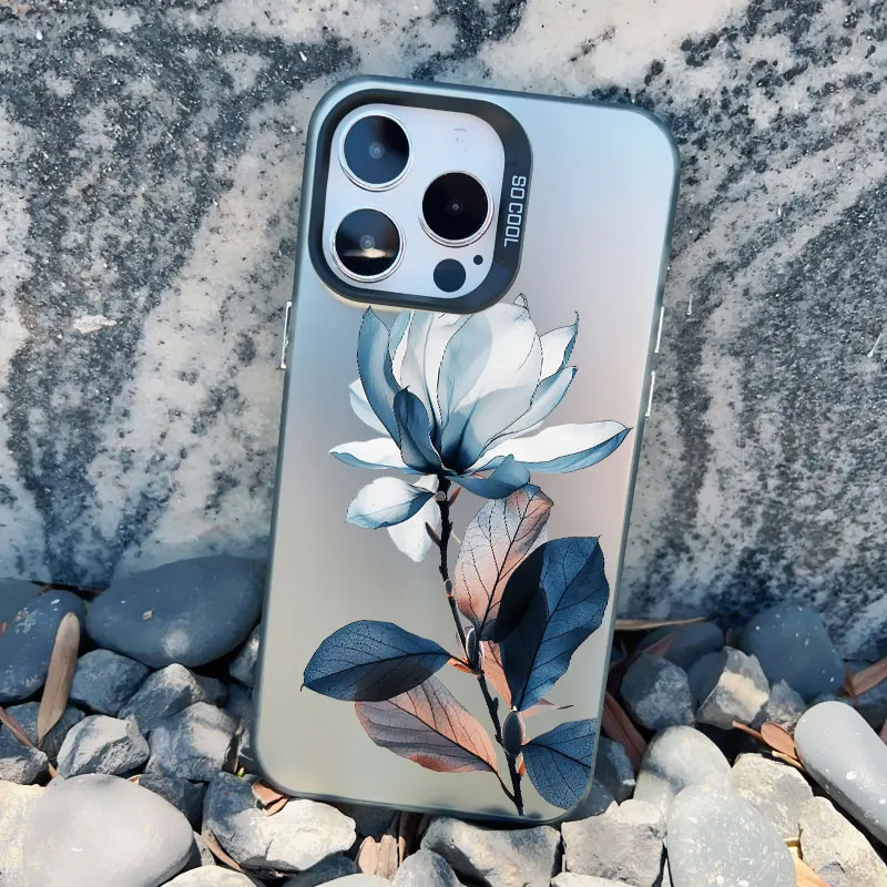 Tuschmalerei-Blumen-Handyhülle für iPhone 15 14 Plus 13 Mini 17 16 14 13 12 11 Pro Max Stoßfeste Laser-Rückabdeckung Funda – Detail 3