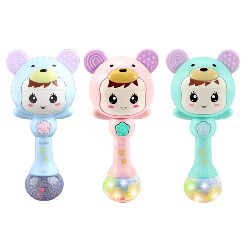 

4XBD Baby Shaker Teether Sand Hammer Cartoon Baby Teething Illuminant Musical In