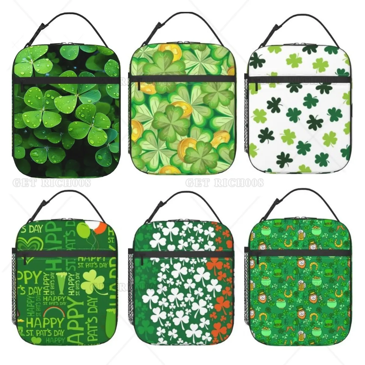 3D St.patrick Day Clovers Insulated Lunch Bag Many Green Clover Lunch Box Lunch Bag for Women Food Tote Bags Reusable