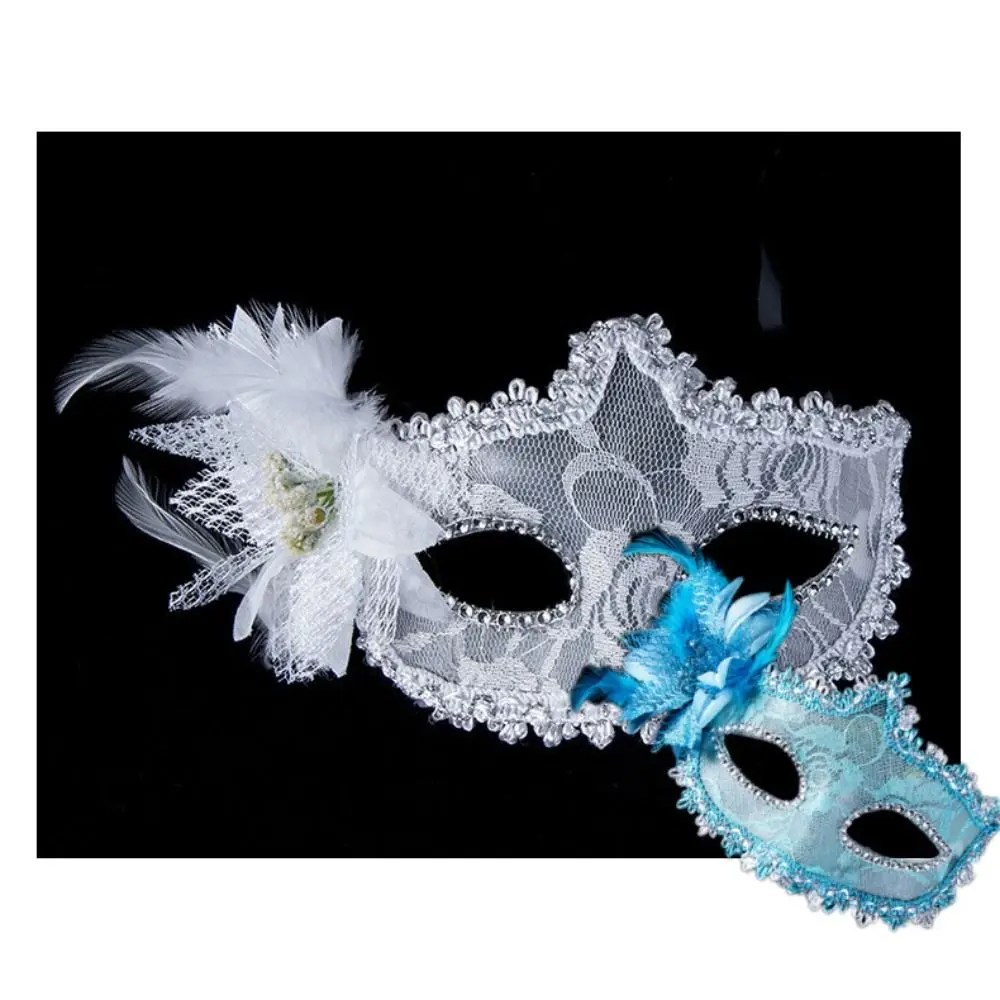 Fashion Side Flower Masquerade Mask Half Face Feather Eye Mask Sexy Lace Mardi Gras Mask Venetian Party