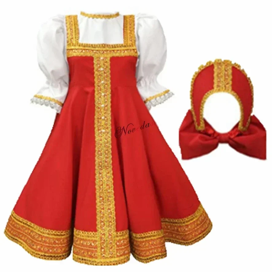 

Russian Dance Girls Costume Red Sarafan National Russia Cosplay Folk Fancy Dress Kids Halloween Russian Traditional Clothing