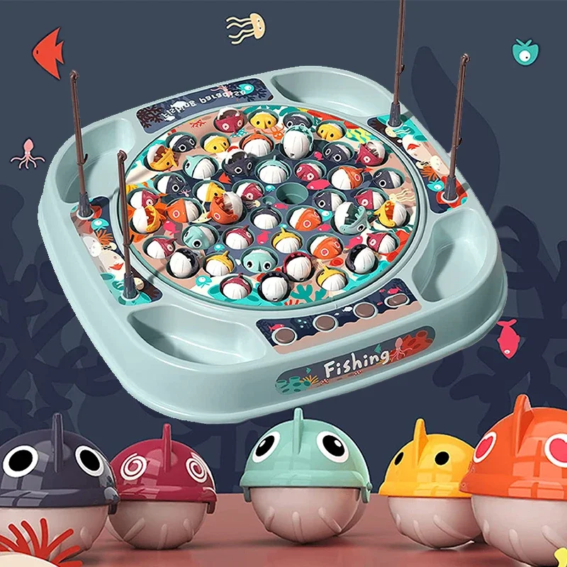 

Electric Musical Rotating Fishing Toy Kids Play Fish Game Musical Fish Plate Set Outdoor Educational Toys for Children Baby Gift