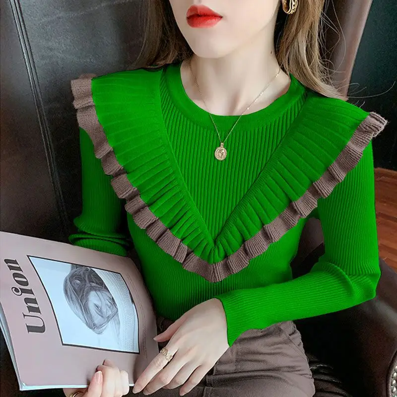 

Sailor Collar Stripe Knit Sweater Round Neck Long Sleeve Elegant Sweater Korean Style Solid Sweater for Women Autumn Winter 2022