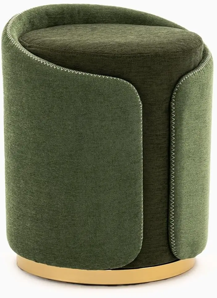 Swivel Vanity Stool with Gold Base Comfy Vanity Chair Modern Round Stool for Makeup Vanity Ottoman Foot Rest