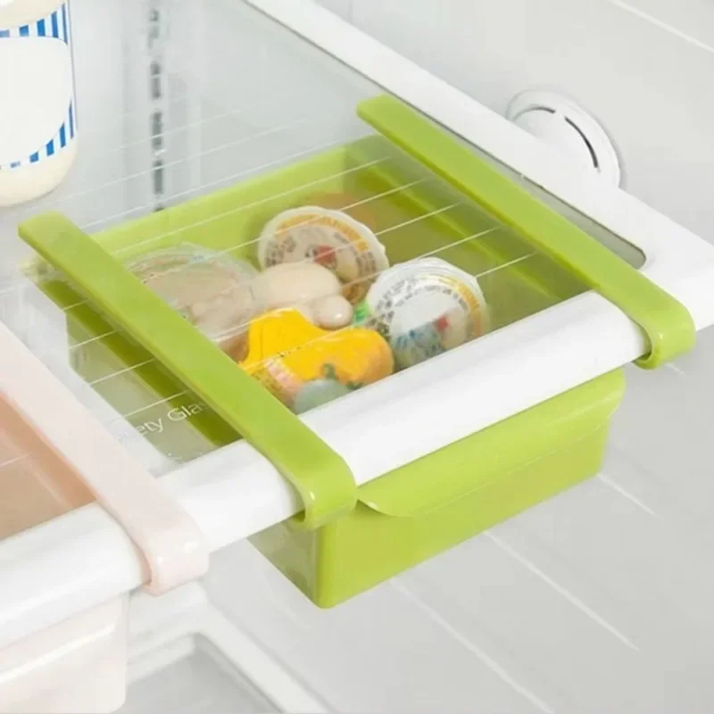 Slide Kitchen Fridge Freezer Space Saver Organizer Storage Rack Shelf Holder Kitchen Refrigerator Storage Box Food Container
