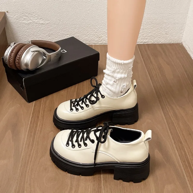 NEW Mid Heel Square Heel Round Toe Fashion 2024 Hot Sale Women's Shoes Lace-up Cross-tied Solid Spring Autumn Pumps Vulcanized