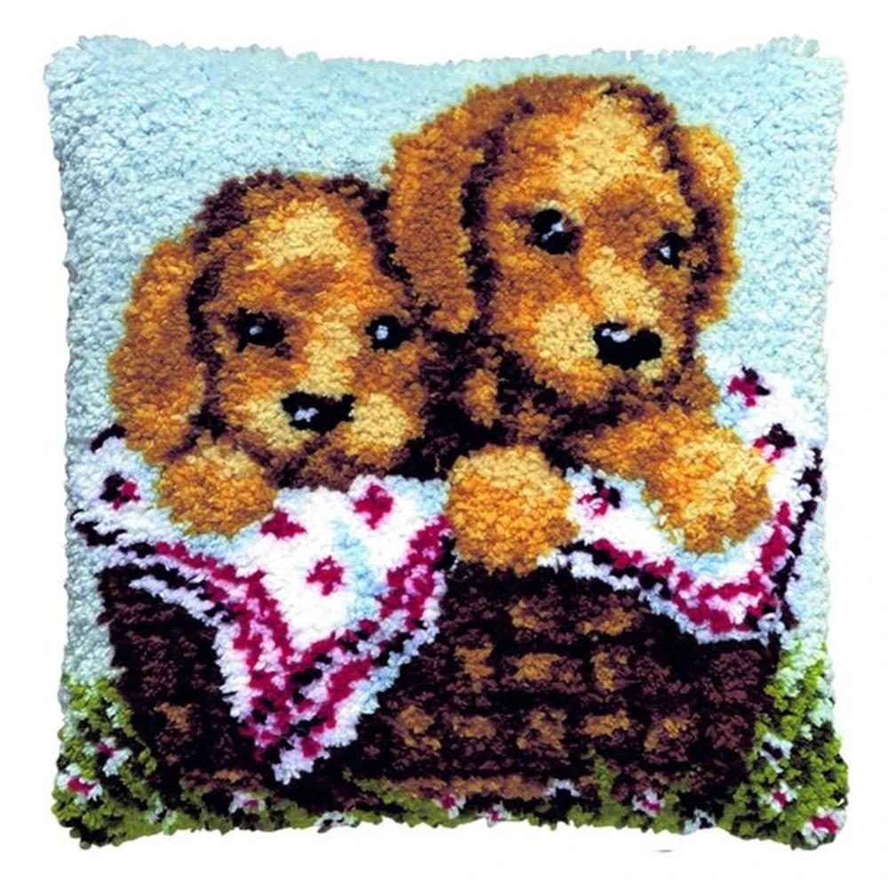 Latch Hook Kits for Kids with Printed Bear Canvas DIY Throw Pillow Cover Pattern Sofa Cushion Cover Latch Hook Craft Kits