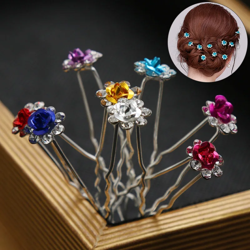 

20pcs Bridal Headdress U-shaped Pin Pearl-encrusted Zircon Flower Female Hair Fork Plate Hair Hair Accessories Hairpin