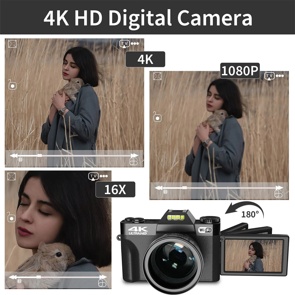 Cámara Digital 4k Para Fotografía Y Video, Enfoque Automático De 48 Mp,  Cámara De Vlogging Para , Cámara Compacta Funbu