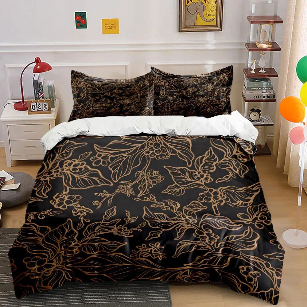 Botanical Line Art Floral Pattern Print Bedding Set 1 Duvet Cover 2 Pillowcases for Adult and Children Luxury Gift Full Size 1