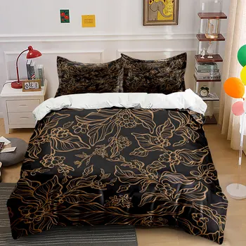 Botanical Line Art Floral Pattern Print Bedding Set 1 Duvet Cover 2 Pillowcases for Adult and Children Luxury Gift Full Size 1