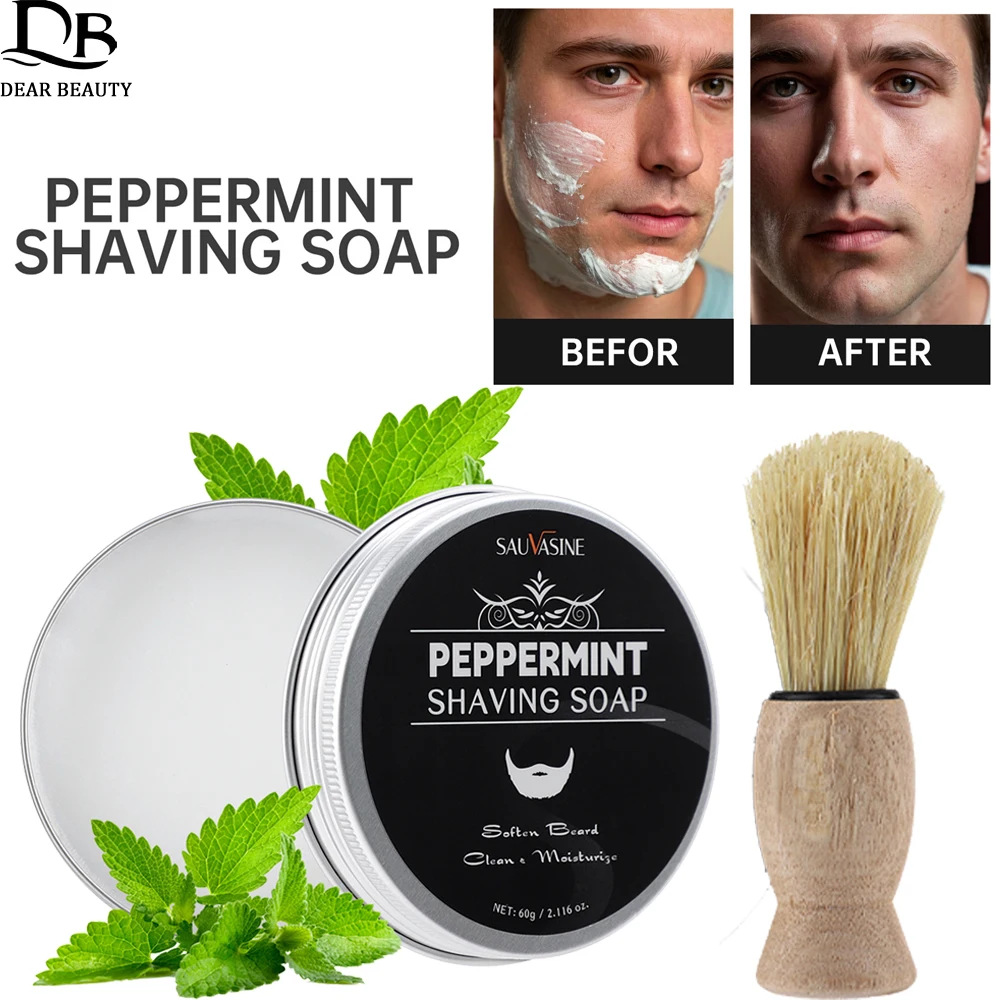 Shaving cream 1/2PCS men's beard shaving soap mint scent foam with massage brush