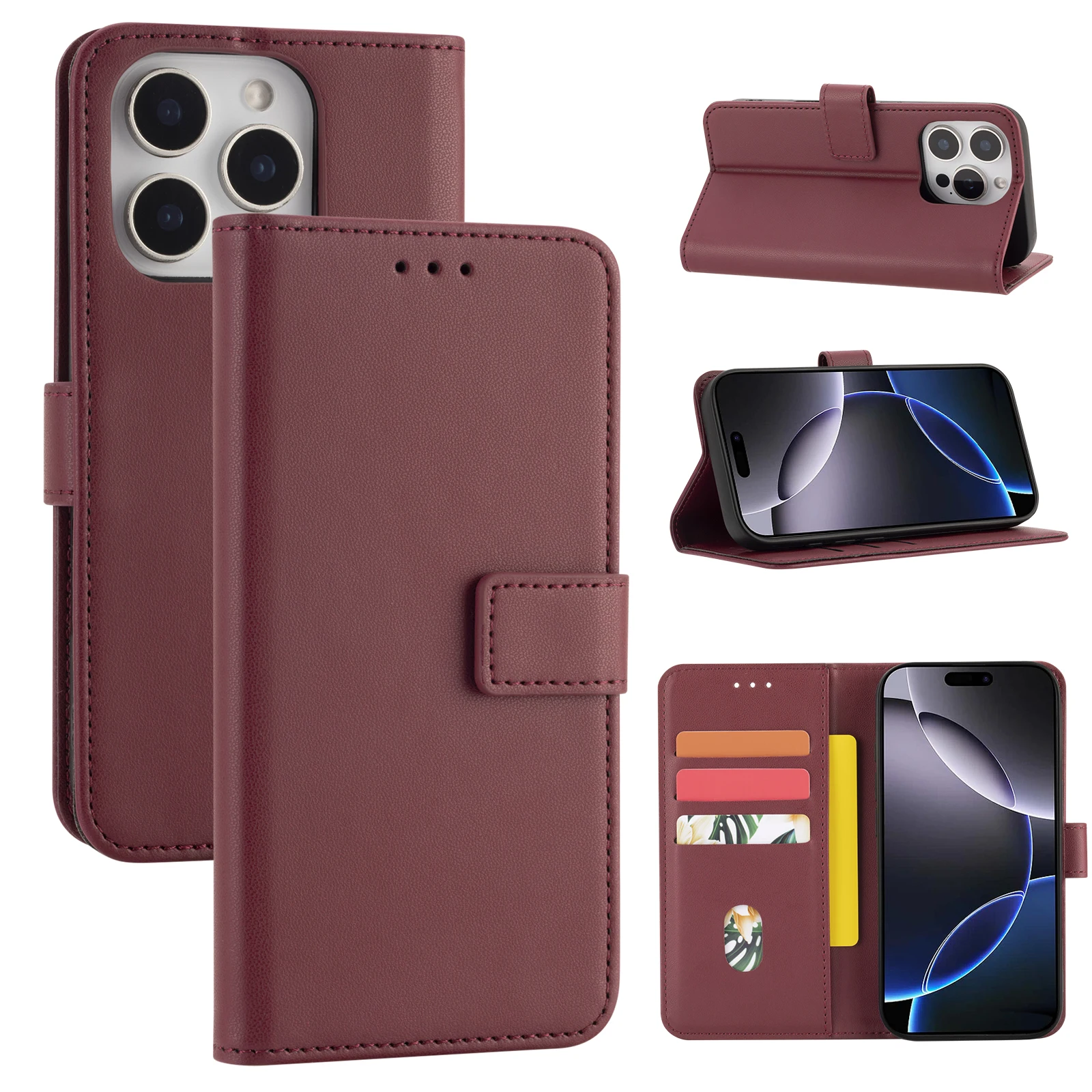 Elegant Faux Leather Flip Wallet Phone Case with Card Slot – Simple & Stylish Protective Cover