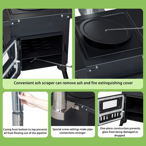  57.5*31*37cm 黑色铁艺面板 带烟囱 野营火炉 N001-29