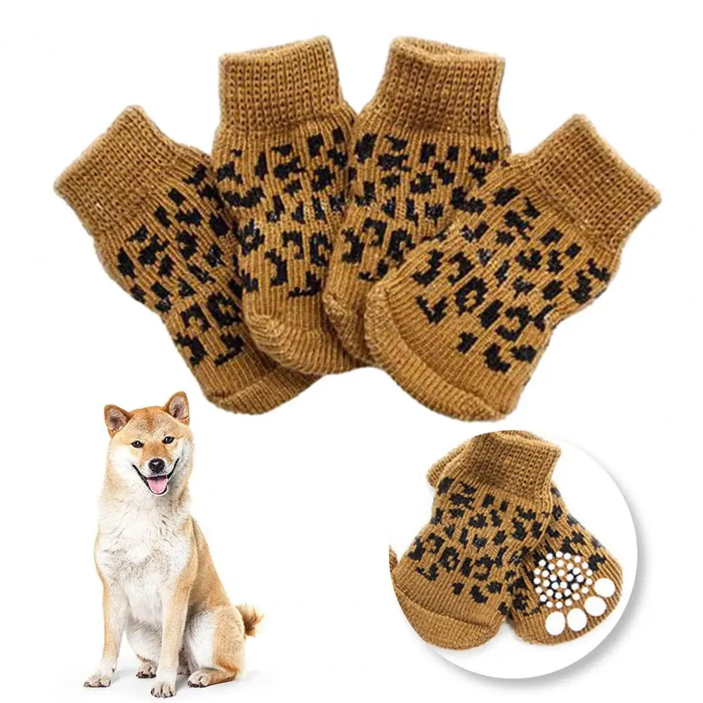 

4Pcs Pet Socks Warm Soft Comfortable Dog Socks Durable Anti-Slip Winter Pet Paw Protector Pet Supplies Puppy Foot Cover