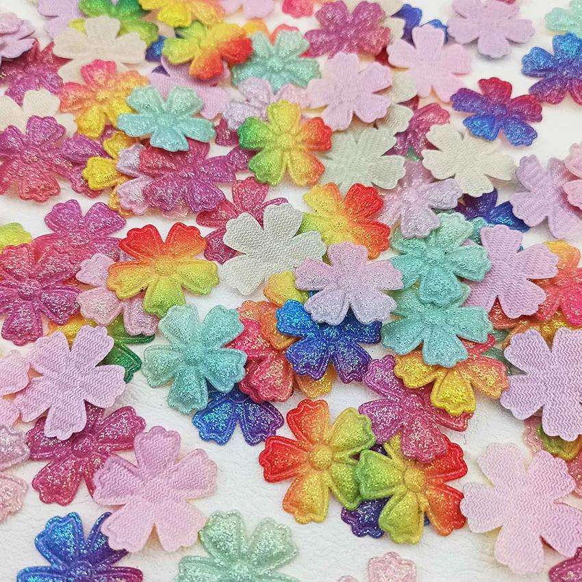 50 Stück glänzende Glitzer blume gepolsterte Applikation, Kinder Stirnband Zubehör, Schuhe, Hüte Dekoration Patches – Detail 7